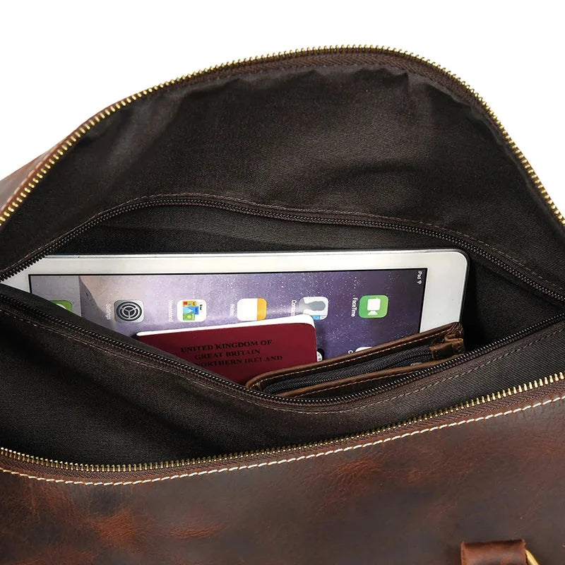 Men’s Leather Duffle Bag - Detachable Shoulder Strap