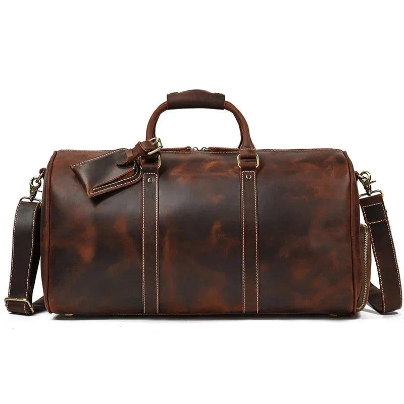 Men’s Leather Duffle Bag - Detachable Shoulder Strap
