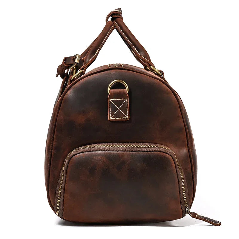 Men’s Leather Duffle Bag - Detachable Shoulder Strap
