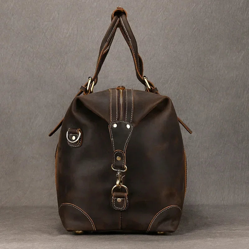 Men’s Leather Duffle Bag - Diagonal Zip Weekender