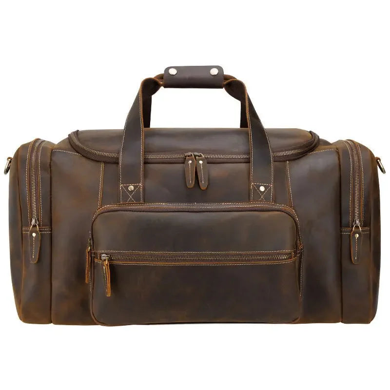 Men’s Leather Duffle Bag - Extra Large 50L Weekender - Coffee