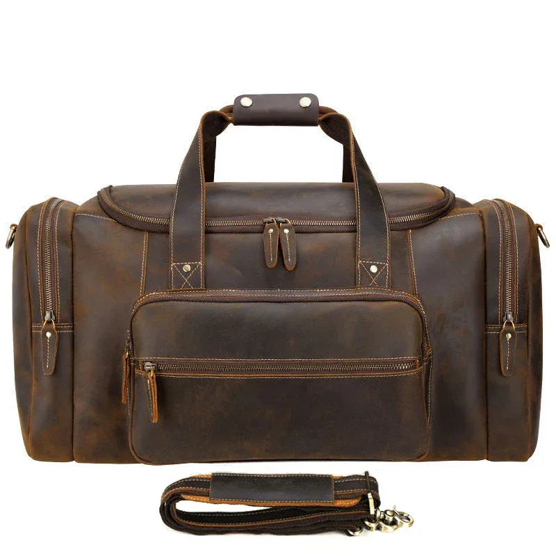 Men’s Leather Duffle Bag - Extra Large 50L Weekender - Coffee