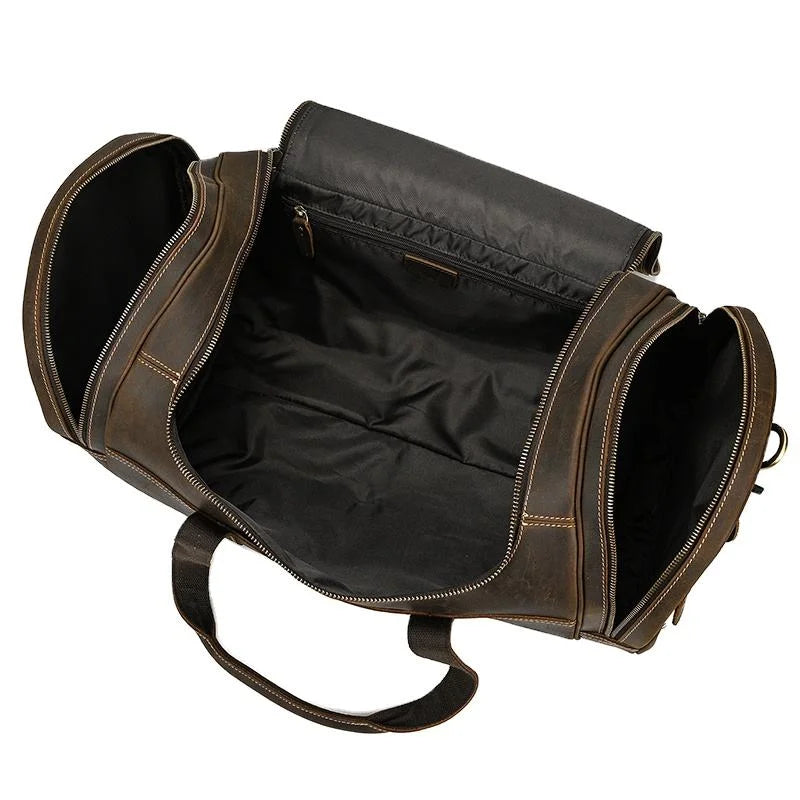 Men’s Leather Duffle Bag - Extra Large 50L Weekender - Coffee