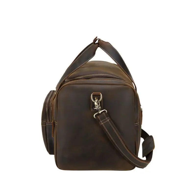 Men’s Leather Duffle Bag - Extra Large 50L Weekender - Coffee