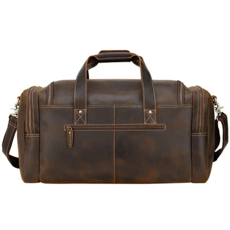 Men’s Leather Duffle Bag - Extra Large 50L Weekender - Coffee
