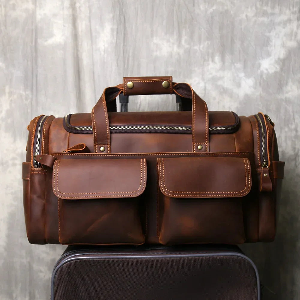 Men’s Leather Duffle Bag - Laptop Compartment Weekender