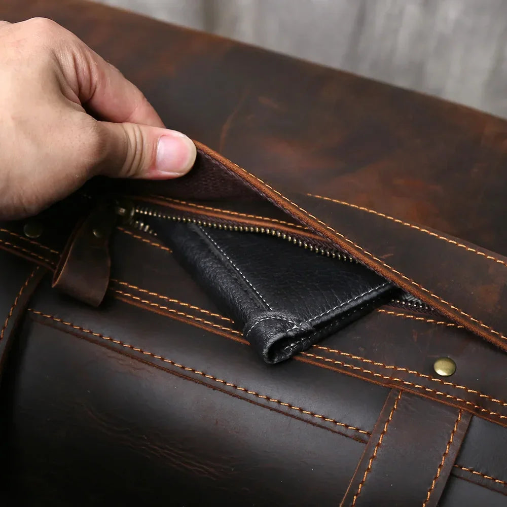 Men’s Leather Duffle Bag - Laptop Compartment Weekender