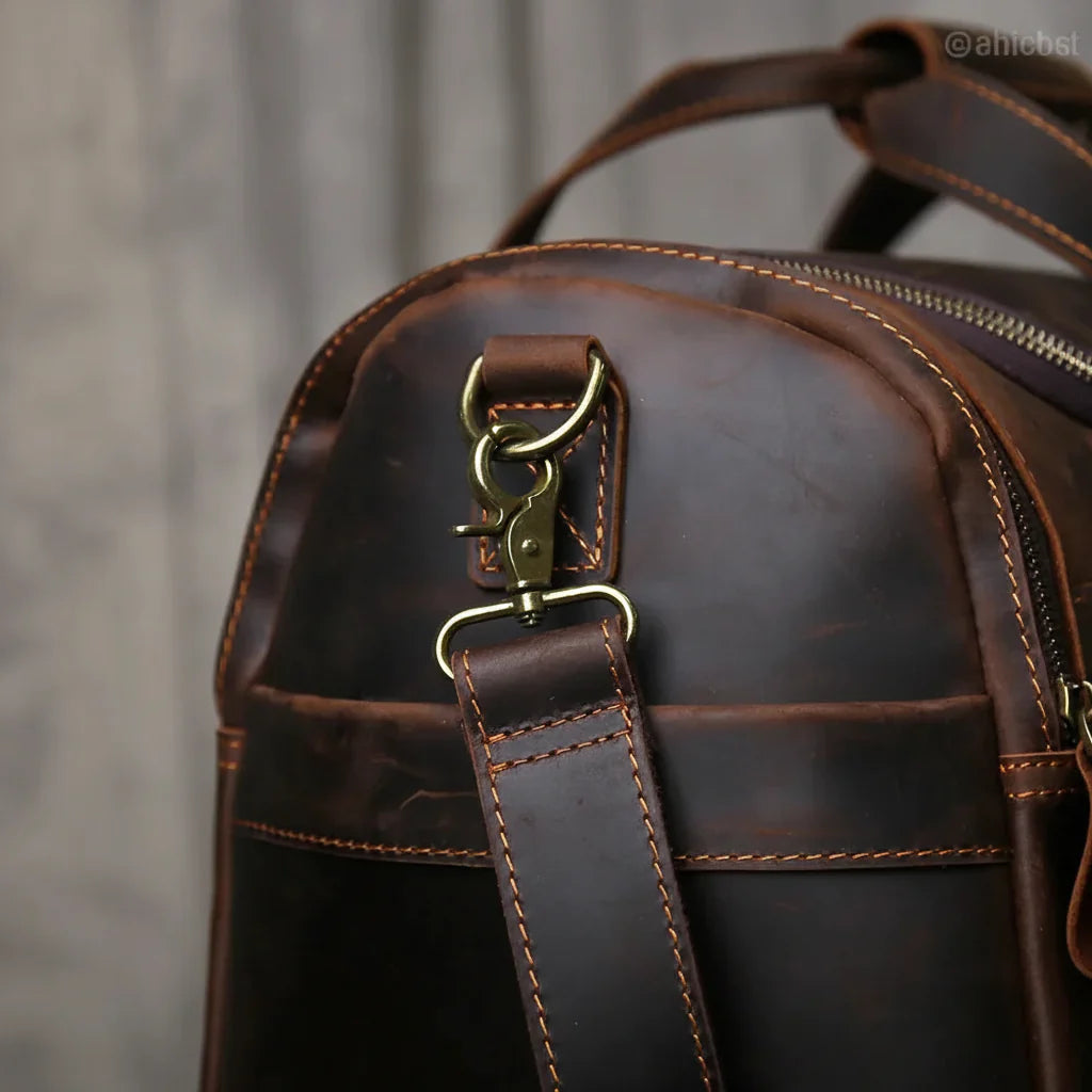 Men’s Leather Duffle Bag - Laptop Compartment Weekender
