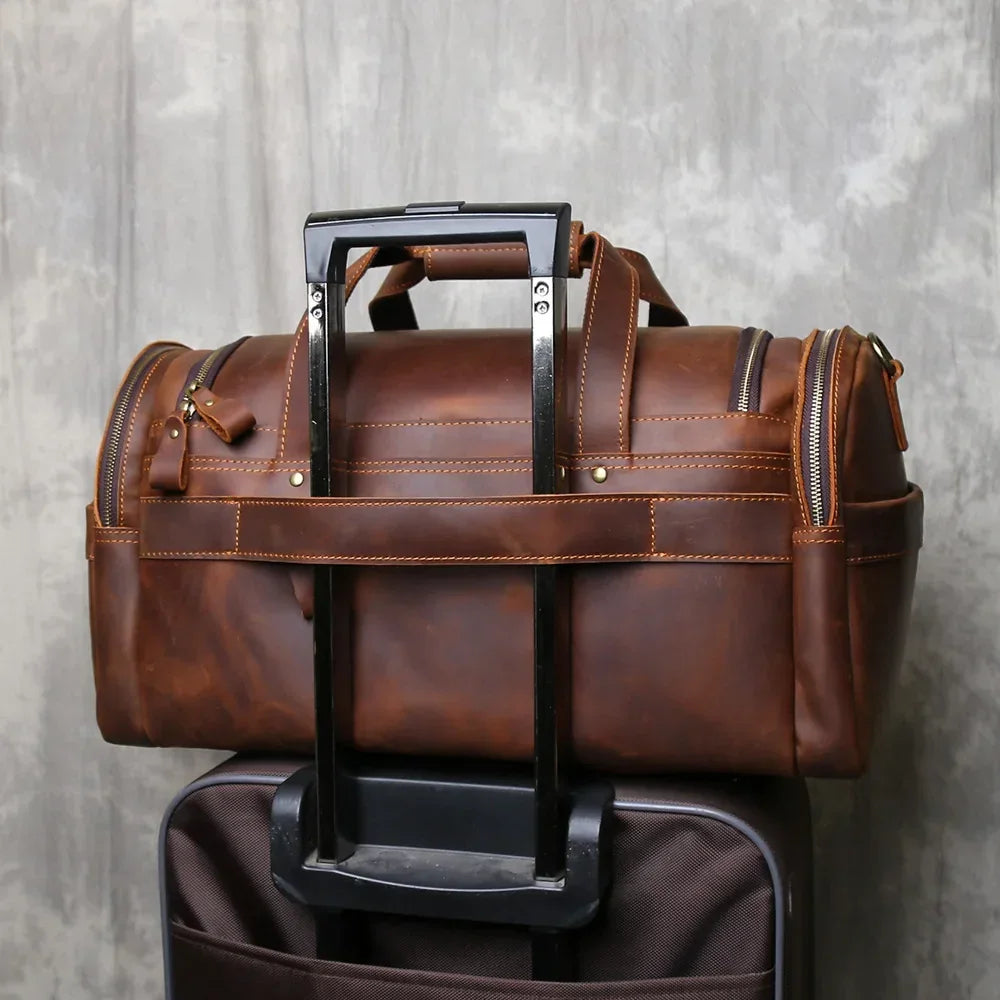 Men’s Leather Duffle Bag - Laptop Compartment Weekender