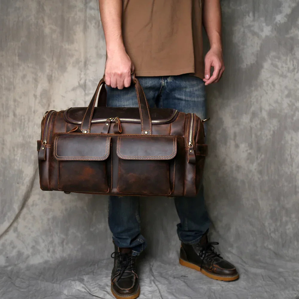 Men’s Leather Duffle Bag - Laptop Compartment Weekender