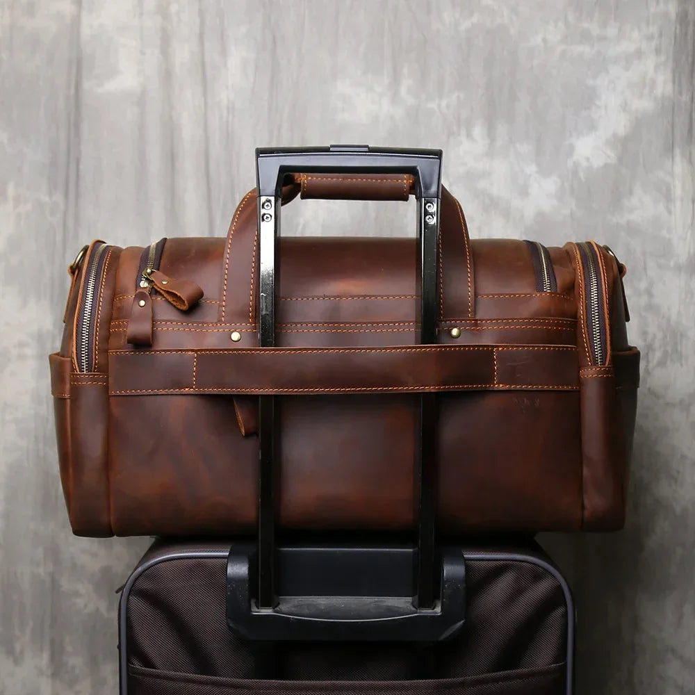 Men’s Leather Duffle Bag - Laptop Compartment Weekender