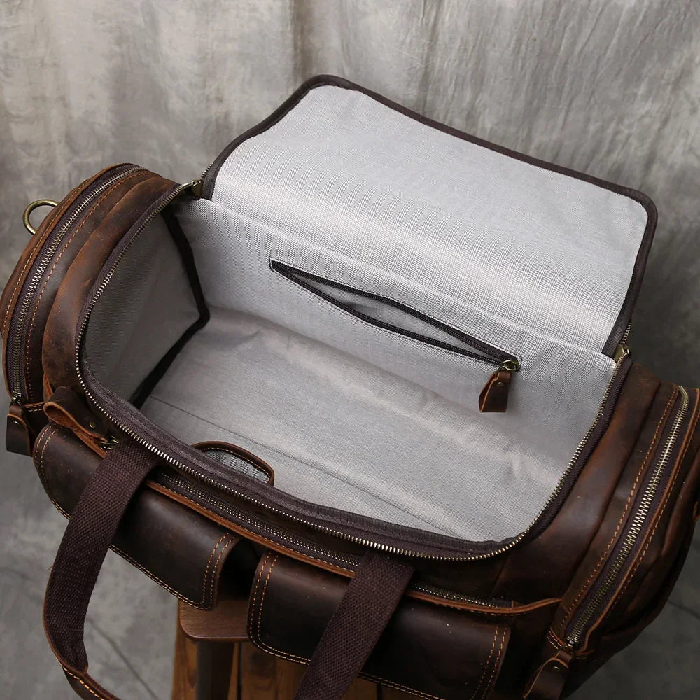 Men’s Leather Duffle Bag - Laptop Compartment Weekender
