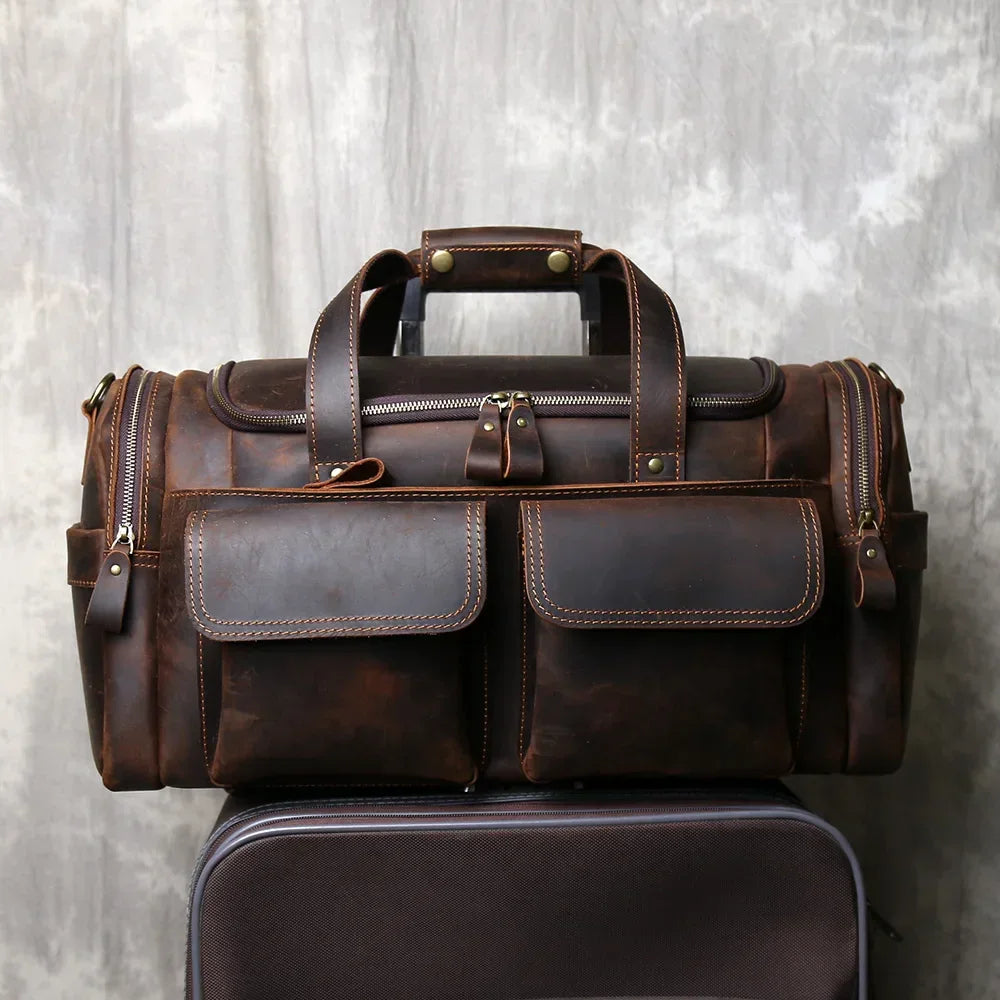 Men’s Leather Duffle Bag - Laptop Compartment Weekender