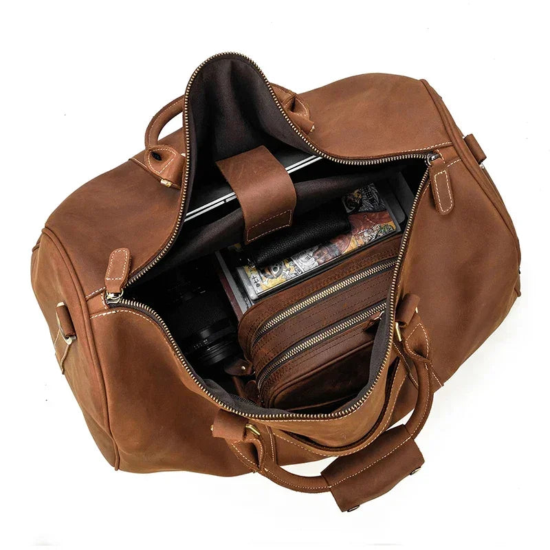 Men’s Leather Duffle Bag – Large Capacity with Shoe Compartment