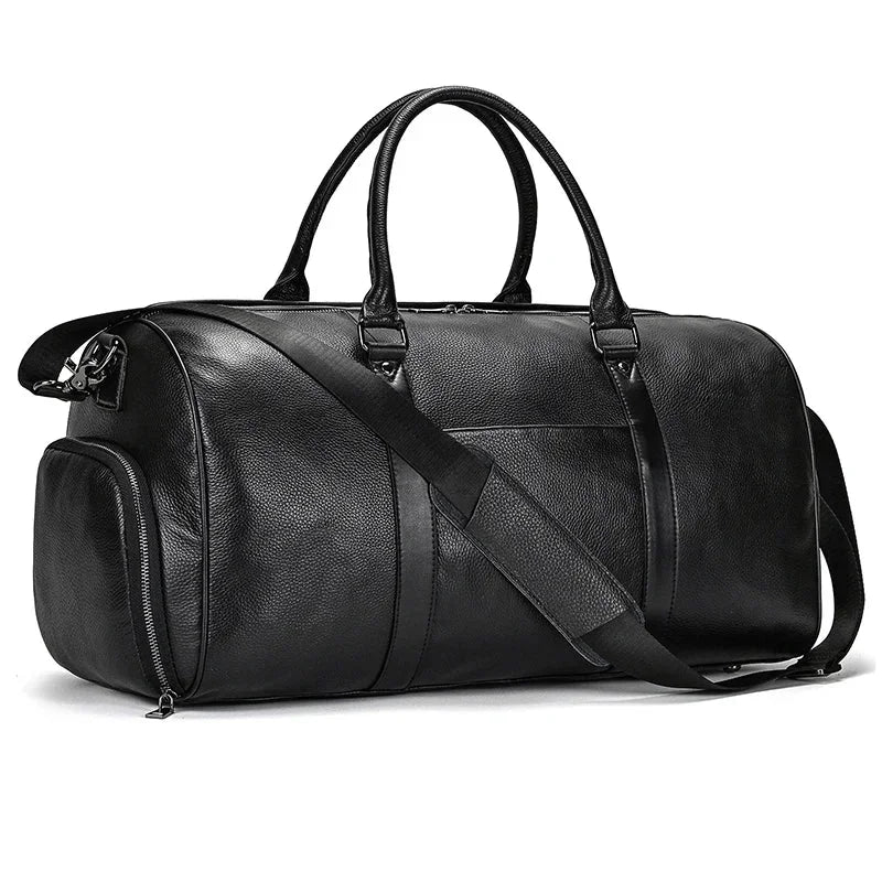 Men’s Leather Duffle Bag – Large Capacity with Shoe Compartment