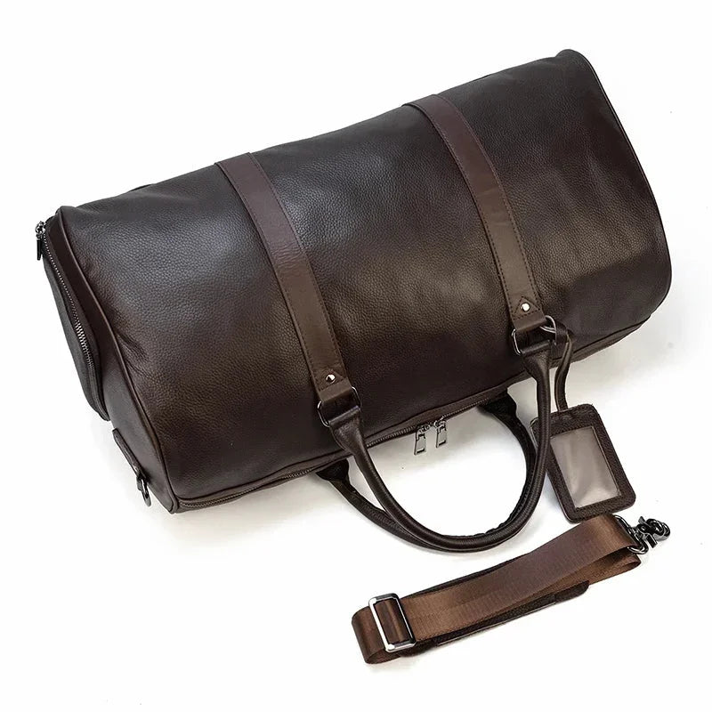 Men’s Leather Duffle Bag – Large Capacity with Shoe Compartment
