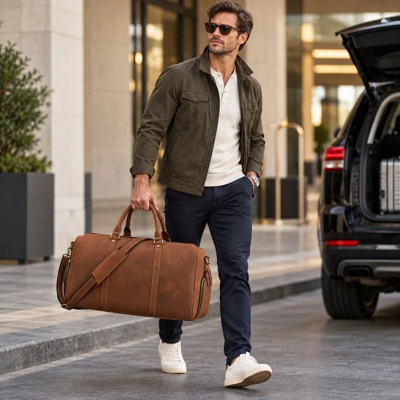 Men’s Leather Duffle Bag – Large Capacity with Shoe Compartment