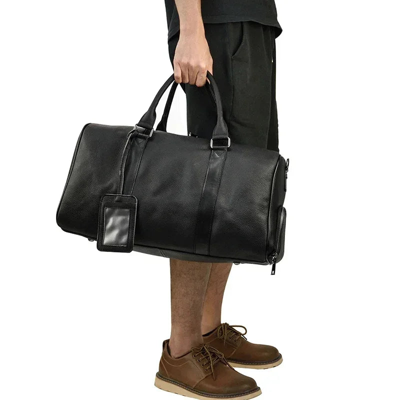 Men’s Leather Duffle Bag – Large Capacity with Shoe Compartment