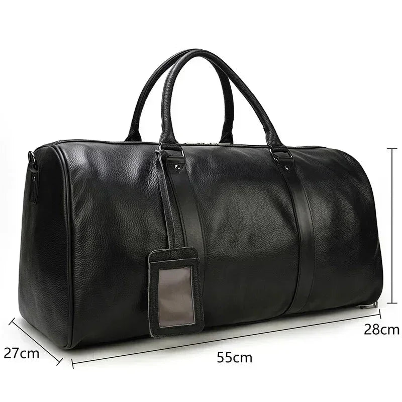 Men’s Leather Duffle Bag – Large Capacity with Shoe Compartment