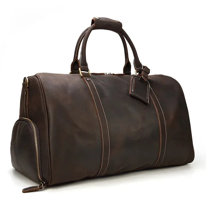 Men’s Leather Duffle Bag – Large Capacity with Shoe Compartment