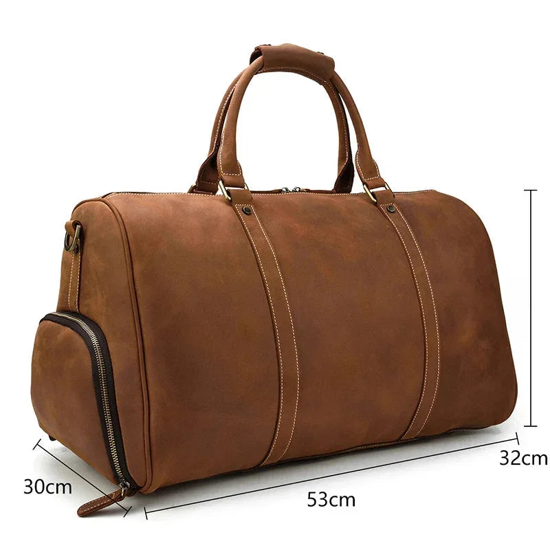 Men’s Leather Duffle Bag – Large Capacity with Shoe Compartment