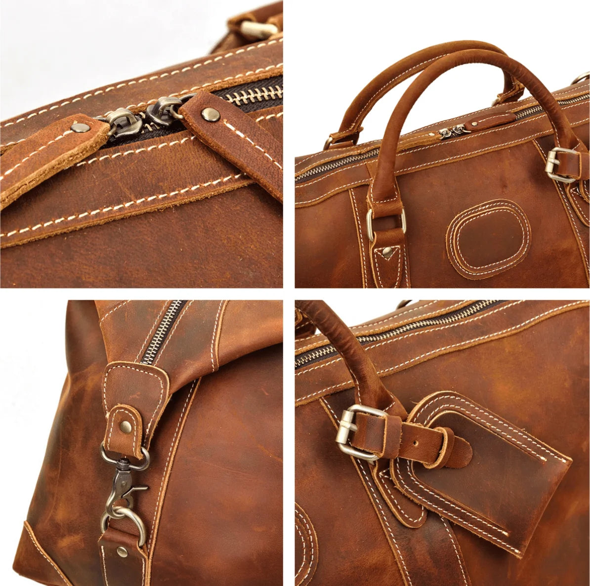 Men’s Leather Duffle Bag – Large Weekend Travel Bag
