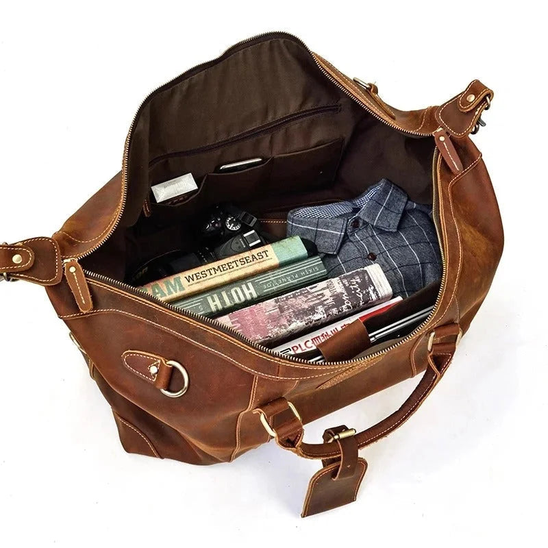 Men’s Leather Duffle Bag – Large Weekend Travel Bag
