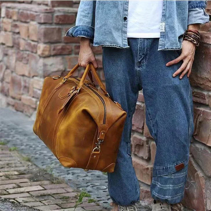 Men’s Leather Duffle Bag – Large Weekend Travel Bag