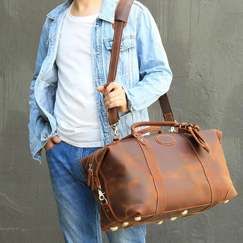Men’s Leather Duffle Bag – Large Weekend Travel Bag
