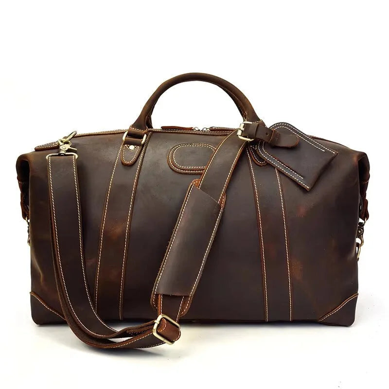 Men’s Leather Duffle Bag – Large Weekend Travel Bag - Dark brown