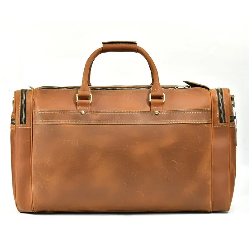 Men’s Leather Duffle Bag - Multi-Pocket Travel Organizer