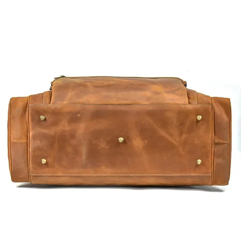 Men’s Leather Duffle Bag - Multi-Pocket Travel Organizer