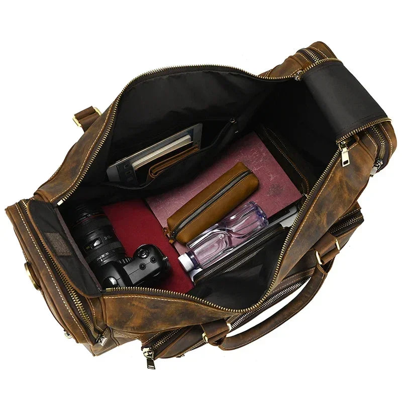 Men’s Leather Duffle Bag - Multi-Pocket Travel Organizer