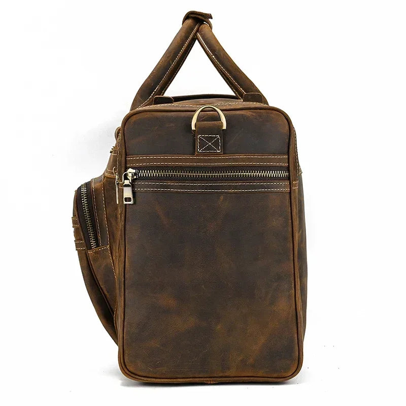 Men’s Leather Duffle Bag - Multi-Pocket Travel Organizer