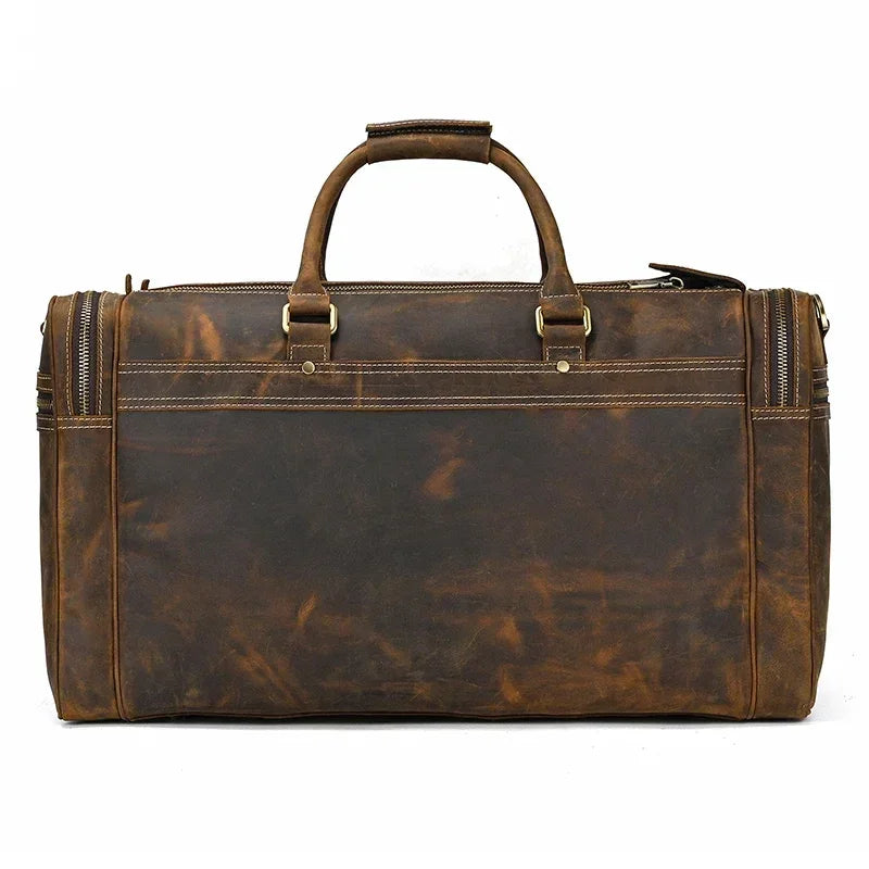 Men’s Leather Duffle Bag - Multi-Pocket Travel Organizer
