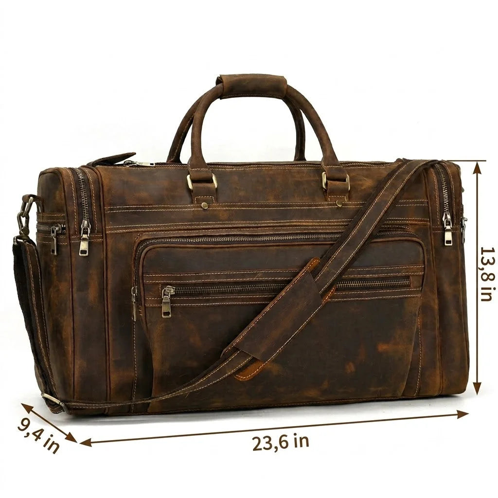 Men’s Leather Duffle Bag - Multi-Pocket Travel Organizer