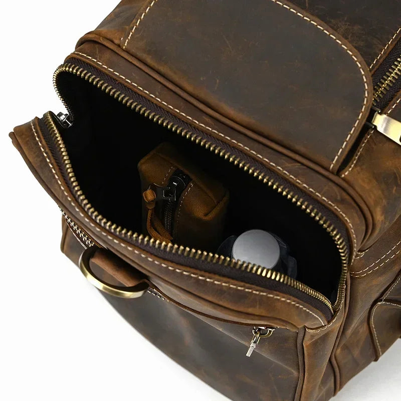 Men’s Leather Duffle Bag - Multi-Pocket Travel Organizer