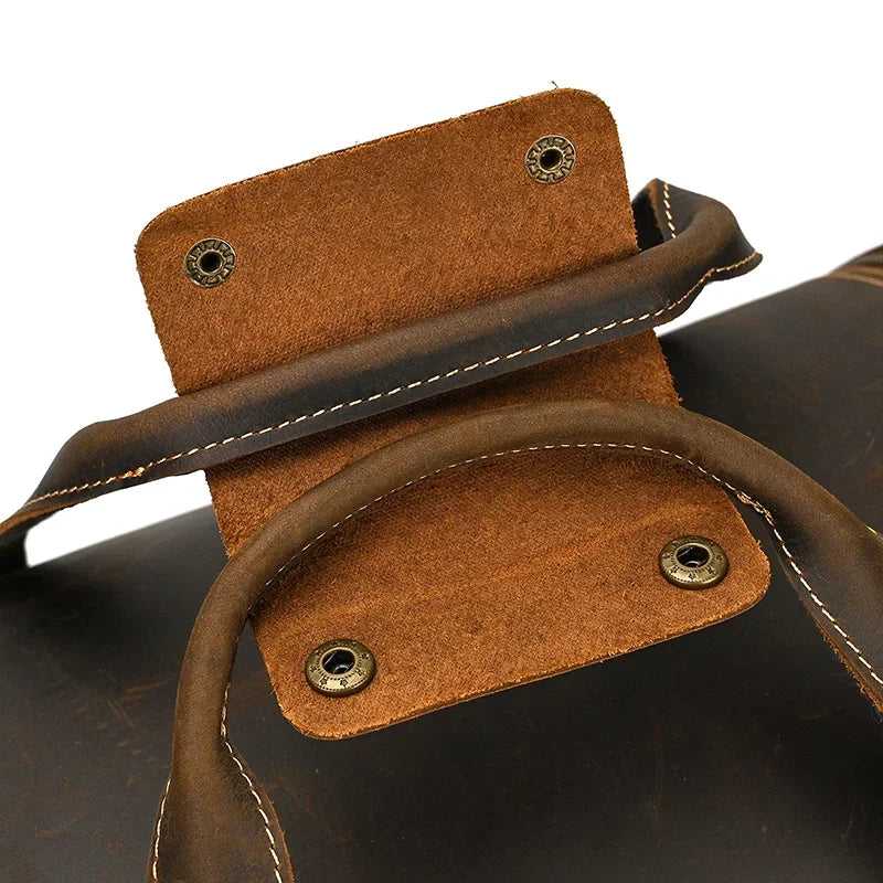 Men’s Leather Duffle Bag - Round Barrel Design