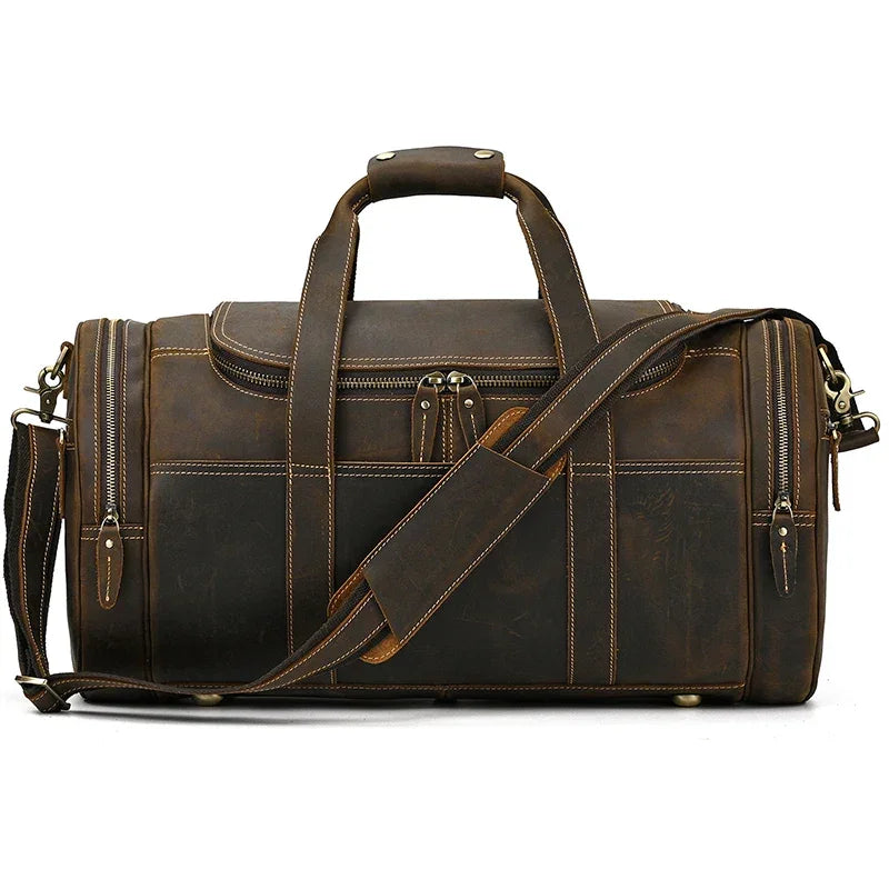 Men’s Leather Duffle Bag - Round Barrel Design