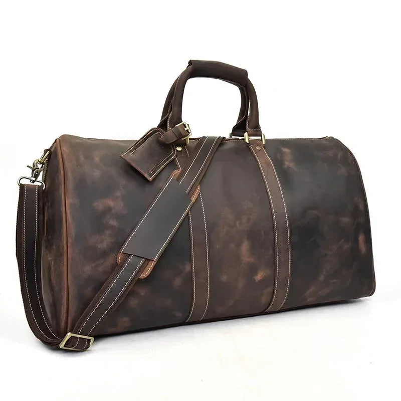 Men’s Leather Duffle Bag - Vintage 24-Inch Weekender