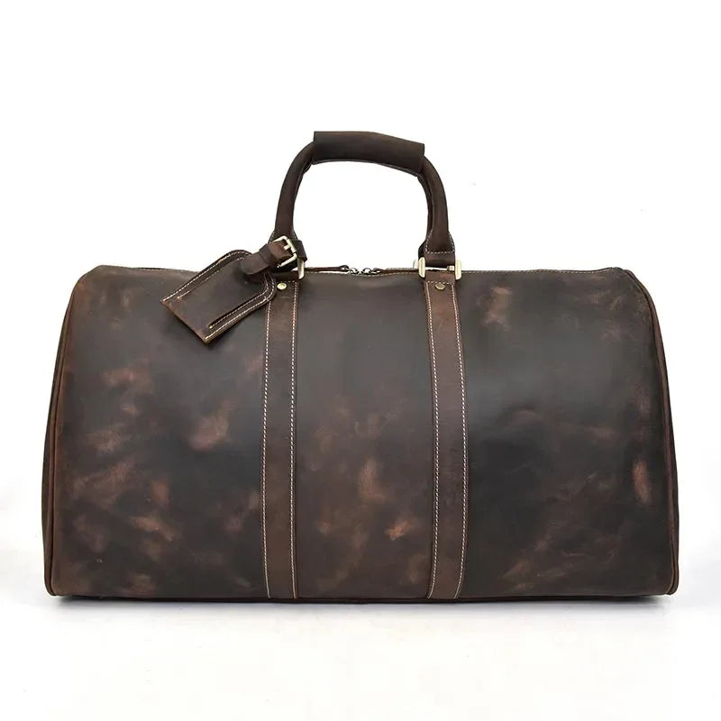 Men’s Leather Duffle Bag - Vintage 24-Inch Weekender - Dark brown