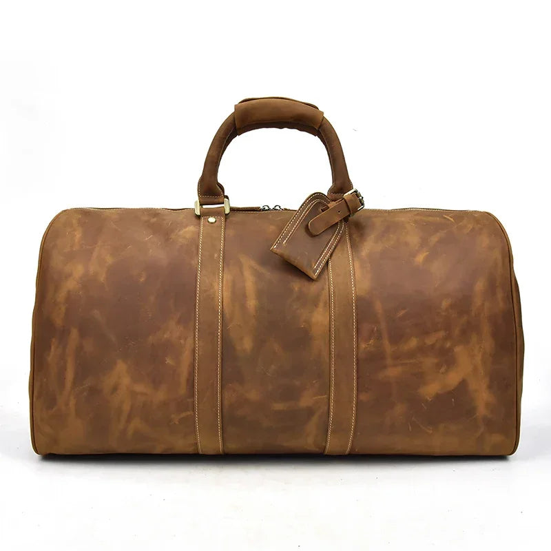 Men’s Leather Duffle Bag - Vintage 24-Inch Weekender - Light brown