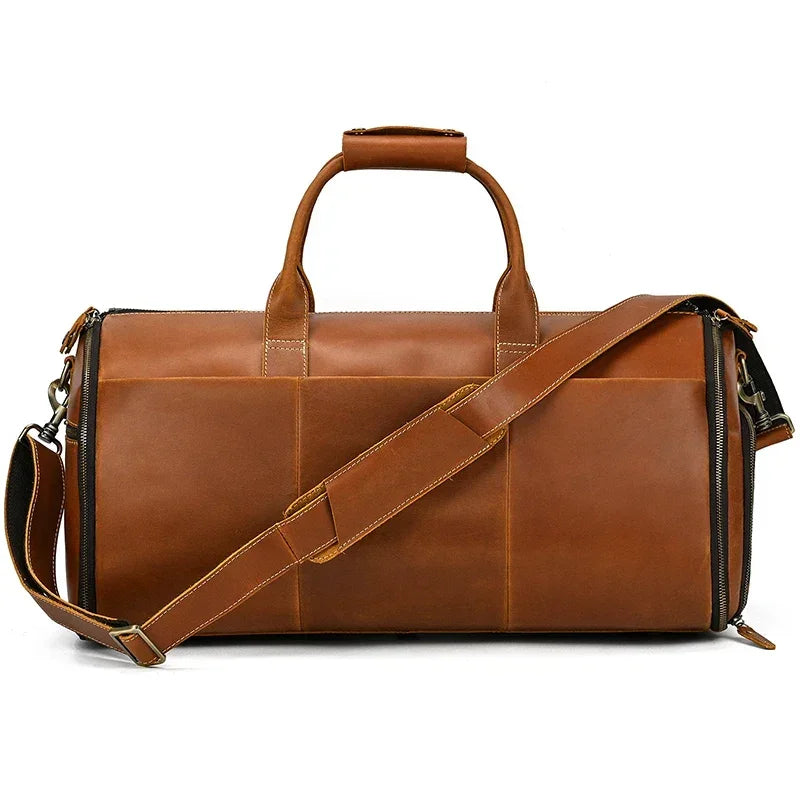 Men’s Leather Garment Duffle Bag – Full-Open Suit & Shoe Travel Bag