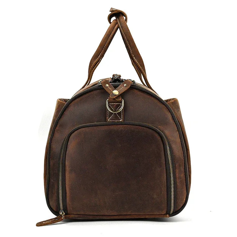 Men’s Leather Garment Duffle Bag – Full-Open Suit & Shoe Travel Bag