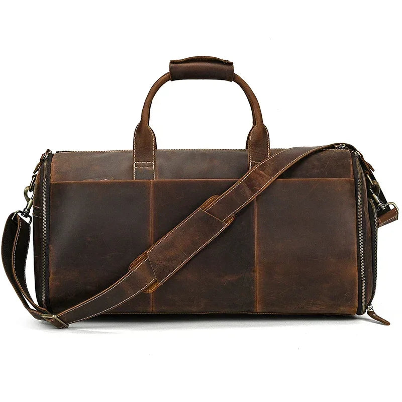 Men’s Leather Garment Duffle Bag – Full-Open Suit & Shoe Travel Bag