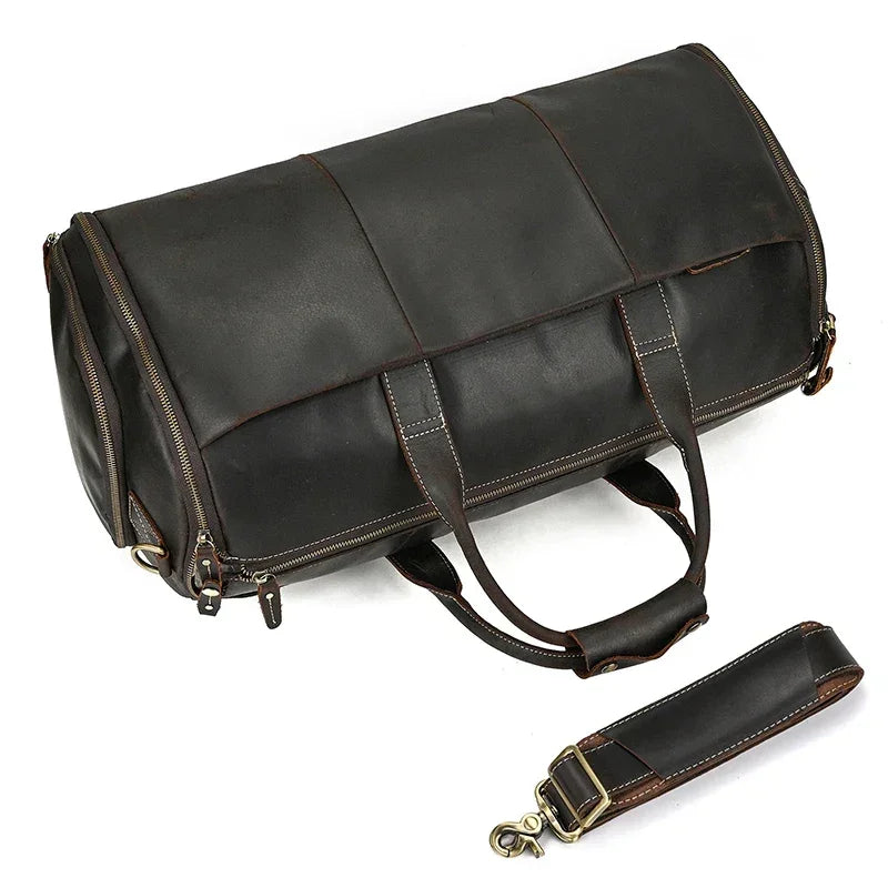 Men’s Leather Garment Duffle Bag – Full-Open Suit & Shoe Travel Bag