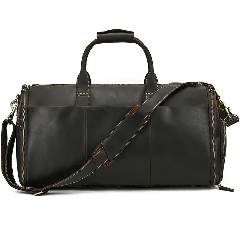 Men’s Leather Garment Duffle Bag – Full-Open Suit & Shoe Travel Bag