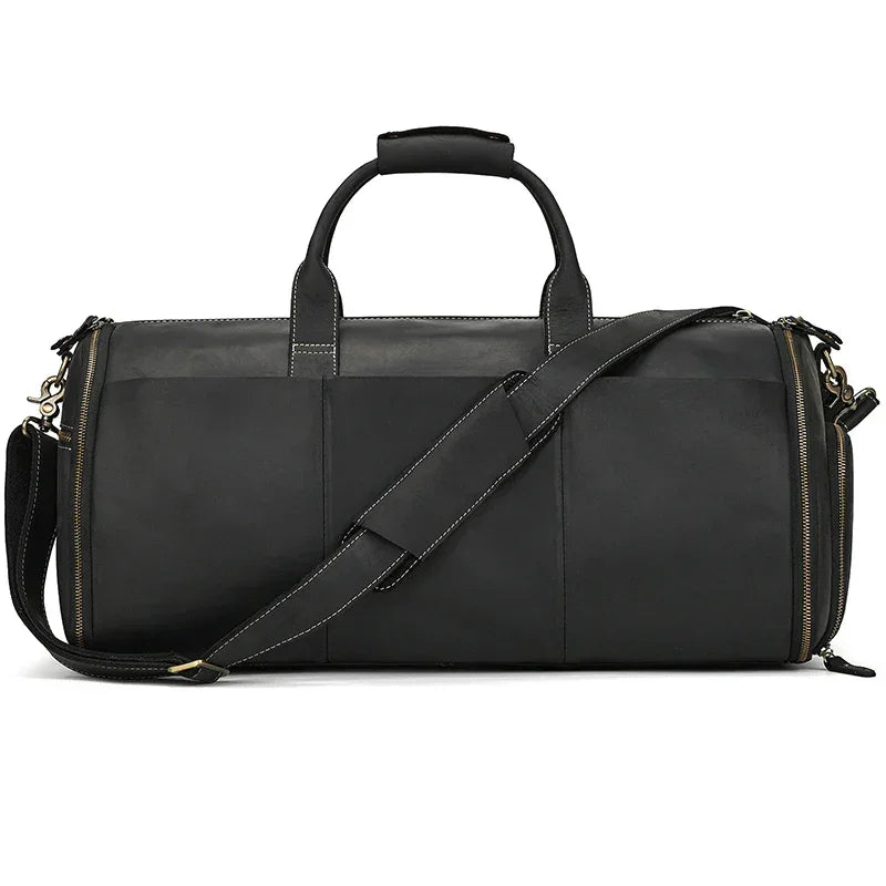 Men’s Leather Garment Duffle Bag – Full-Open Suit & Shoe Travel Bag