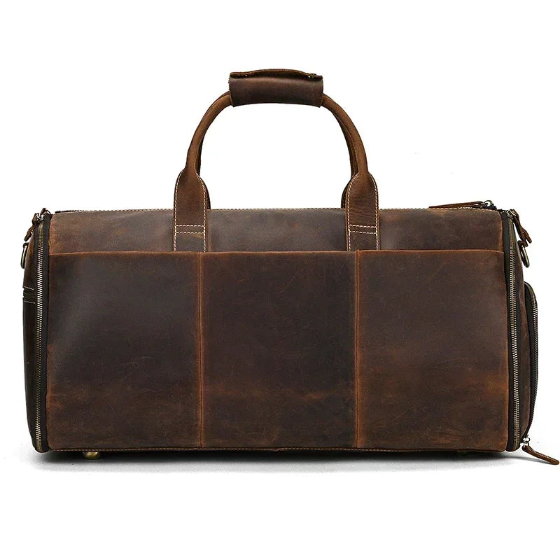 Men’s Leather Garment Duffle Bag – Full-Open Suit & Shoe Travel Bag