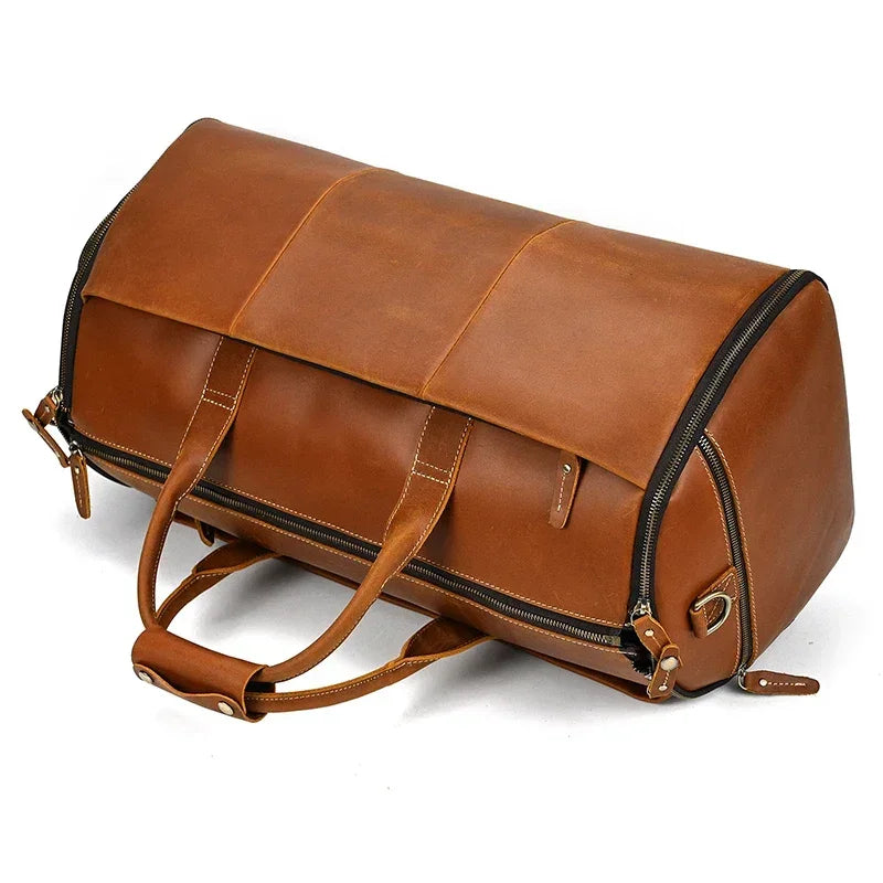 Men’s Leather Garment Duffle Bag – Full-Open Suit & Shoe Travel Bag